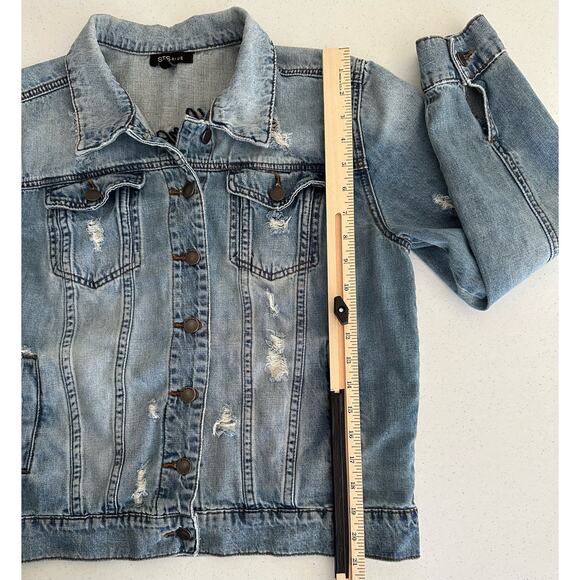 STS Blue Womens Jean Trucker Jacket Size Small Distressed Embroidered - Picture 10 of 11